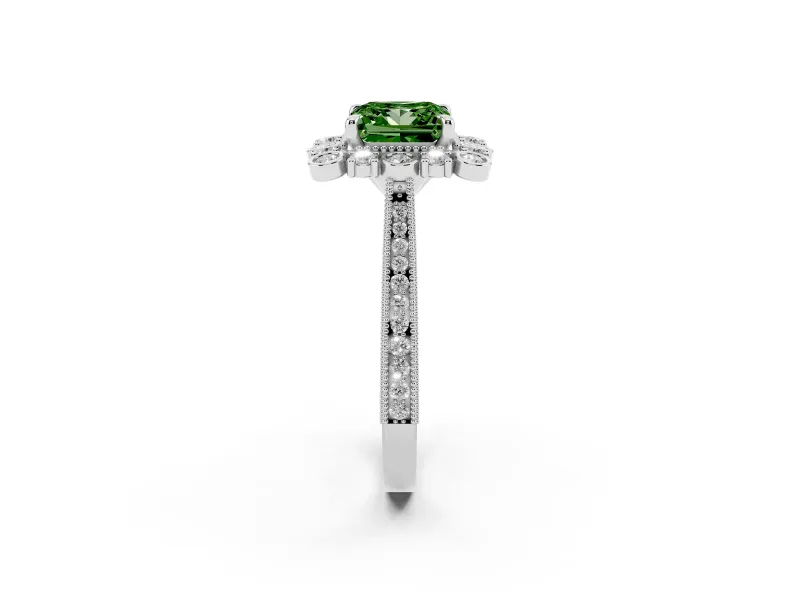 Princess Cut Halo Engagement Ring Setting for a Fancy Green Lab-Grown Diamond | Sterling Silver - Design NV-24753