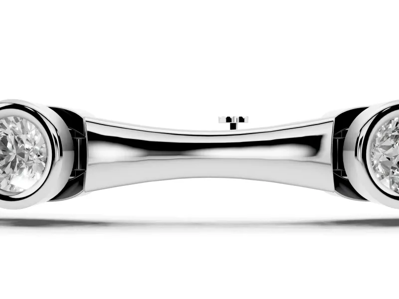 Round Lab-Grown Diamond Bezel Station Bamboo Link Bracelet | Hinged Links | Sterling Silver