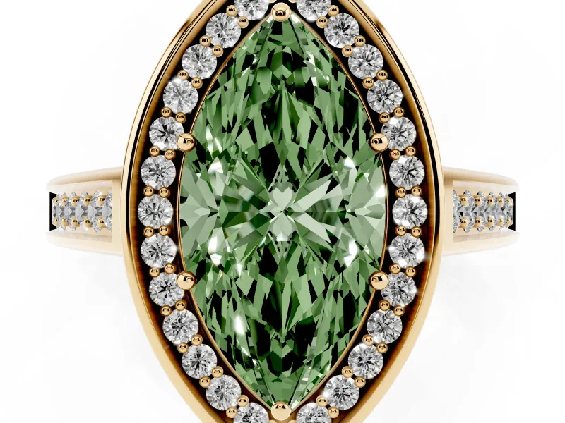 Marquise Rimmed Halo Engagement Ring Setting for a Fancy Green Lab-Grown Diamond | Yellow Gold
