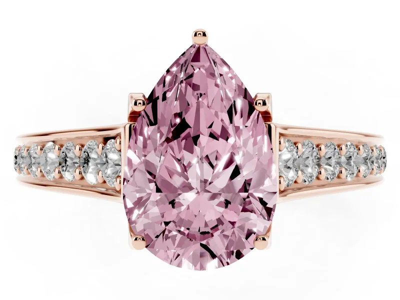 Pear-Shaped Graduated Pavé Engagement Ring Setting for a Fancy Pink Lab-Grown Diamond | Rose Gold