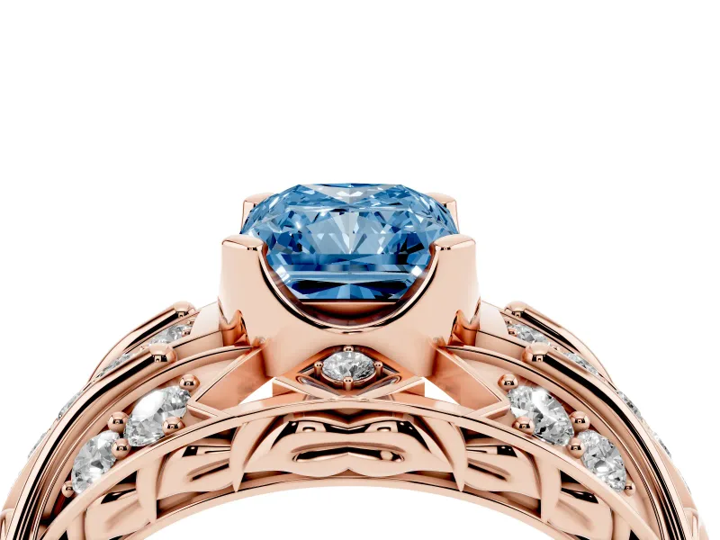 Radiant Cut Art Deco Engagement Ring Setting for a Fancy Blue Lab-Grown Diamond | Rose Gold