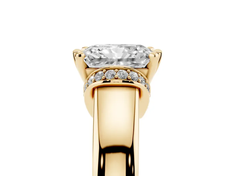 Radiant Cut Pavé Collar Solitaire Engagement Ring Setting | Wide Polished Band | Yellow Gold