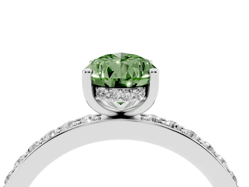 Fancy Green Pear Cut Diamond Pavé Band Ring Set in Platinum with Prong-Set Center Stone