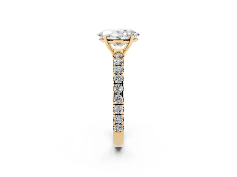 Oval Pave Engagement Ring Setting | Shared Prong Band | Yellow Gold