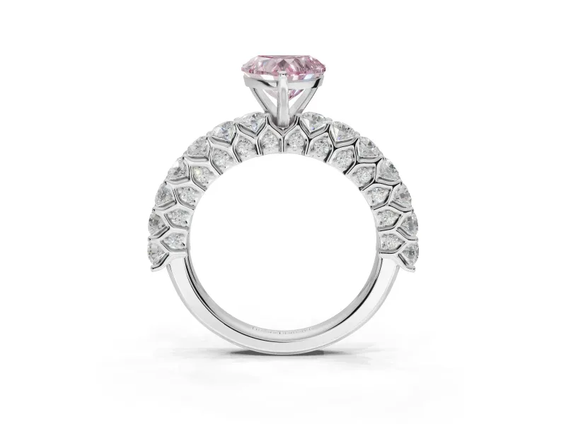 Heart-Shaped Shared Prong Engagement Ring Setting for a Fancy Pink Lab-Grown Diamond | Two-Row Band | Sterling Silver