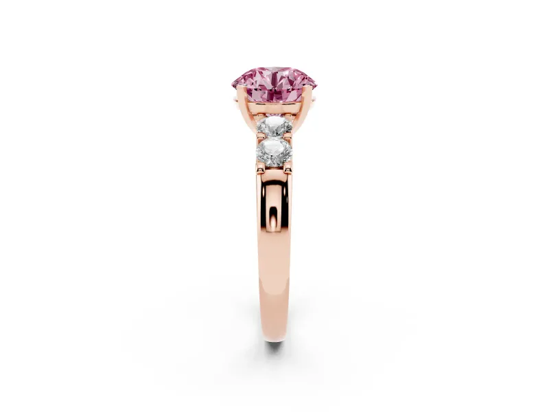 Round Five Stone Engagement Ring Setting for a Fancy Pink Lab-Grown Diamond | Rose Gold