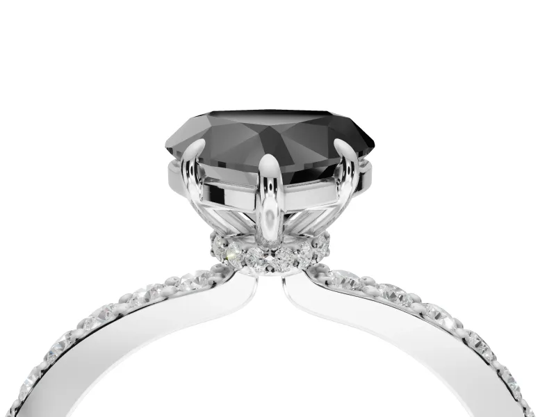 Heart-Shaped Hidden Halo Engagement Ring Setting for a Black Center | Pavé Band | Sterling Silver