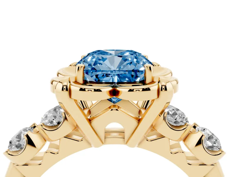 Cushion Cut Floral Engagement Ring Setting for a Fancy Blue Lab-Grown Diamond | Petal Frame | Yellow Gold