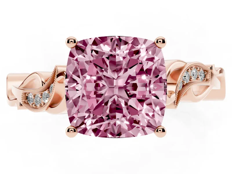Cushion Cut Vine Engagement Ring Setting for a Fancy Pink Lab-Grown Diamond | Rose Gold