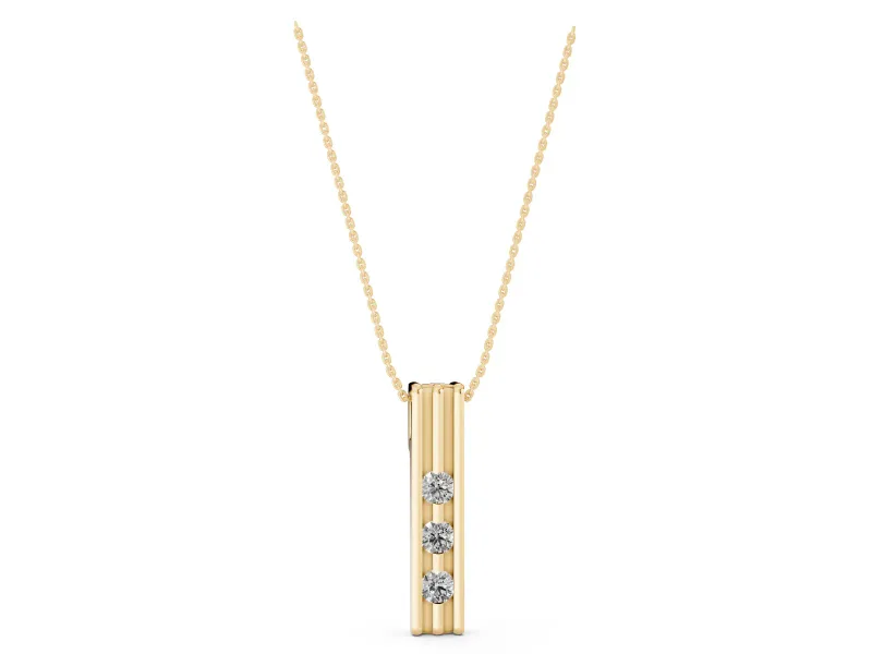 Round Lab-Grown Diamond Three-Stone Bar Pendant Necklace | Channel Set | Yellow Gold