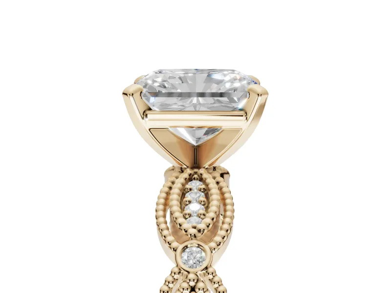 Radiant Cut Vintage Milgrain Engagement Ring Setting | Graduated Stations | Yellow Gold