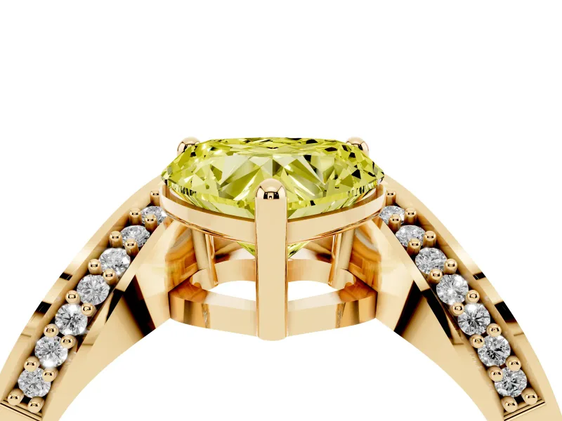 Heart-Shaped Bypass Solitaire Engagement Ring Setting for a Fancy Yellow Lab-Grown Diamond | Pavé Ribbon | Yellow Gold