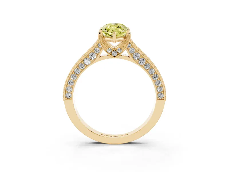 Marquise Hidden Halo Engagement Ring Setting for a Fancy Yellow Lab-Grown Diamond | Milgrain Pave | Yellow Gold