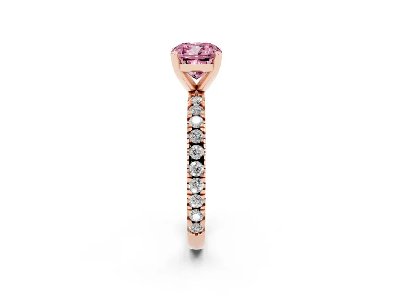 Cushion Cut Pavé Solitaire Engagement Ring Setting for a Fancy Pink Lab-Grown Diamond | Rose Gold