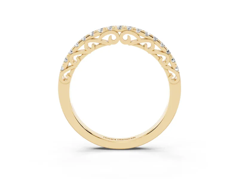 Round Lab-Grown Diamond Shared Prong Half Eternity Wedding Band | Scroll Gallery | Yellow Gold