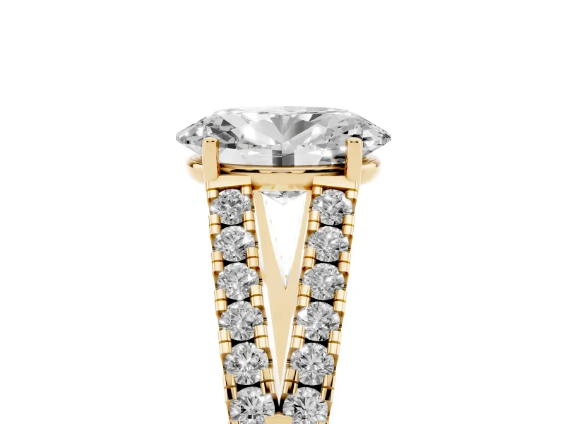 Oval Graduated Pave Split Shank Engagement Ring Setting | V Split Shoulders | Yellow Gold