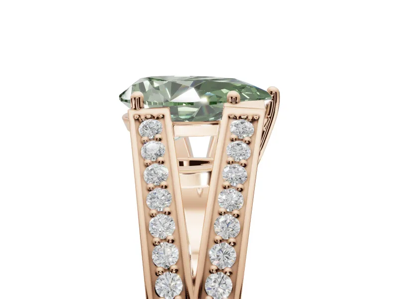 Pear-Shaped Split Shank Pavé Engagement Ring Setting for a Fancy Green Lab-Grown Diamond | Rose Gold