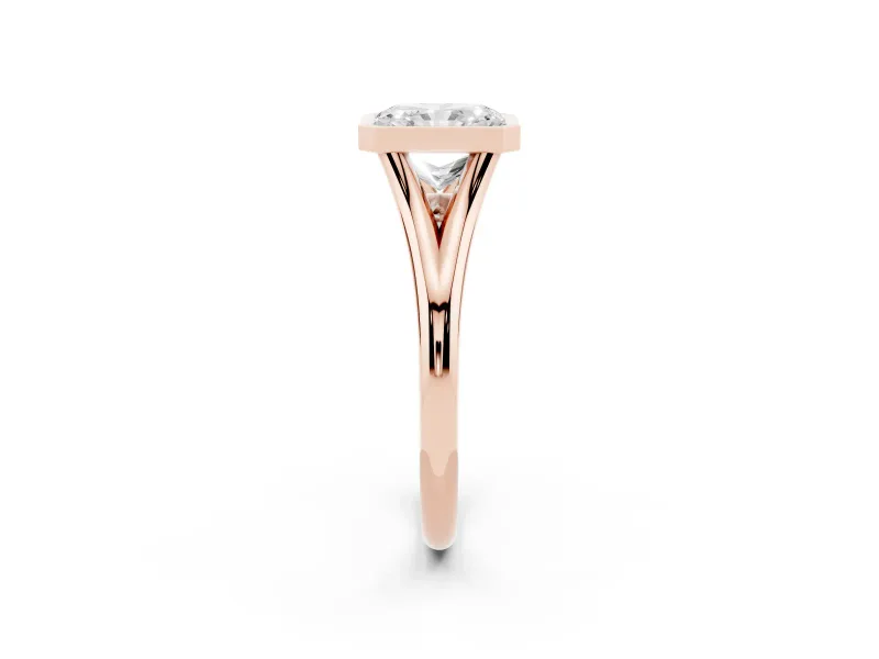 Bezel Set Radiant Cut Diamond Solitaire Ring Set in Rose gold with Tapered Band