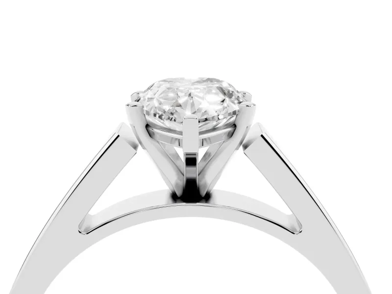 Pear Cut Diamond Solitaire Engagement Ring Set in Platinum with Prong Setting and Tapered Band