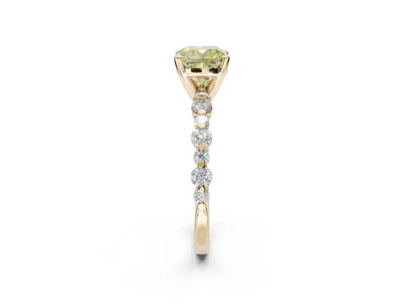 Cushion Cut Pavé Engagement Ring Setting for a Fancy Yellow Lab-Grown Diamond | Alternating Accents | Yellow Gold