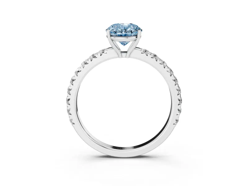 Oval Pave Engagement Ring Setting for a Fancy Blue Lab-Grown Diamond | Shared Prong Band | Platinum