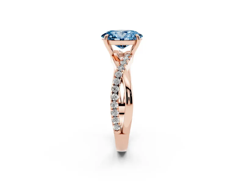 Oval Crossover Engagement Ring Setting for a Fancy Blue Lab-Grown Diamond | Rose Gold