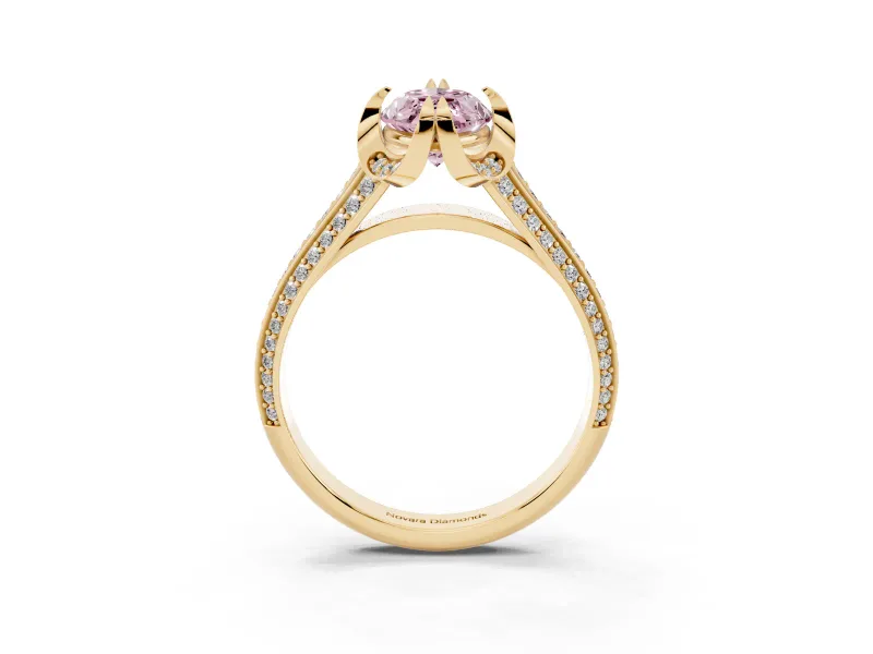 Marquise Hidden Halo Engagement Ring Setting for a Fancy Pink Lab-Grown Diamond | Triple Row Pavé Band | Yellow Gold