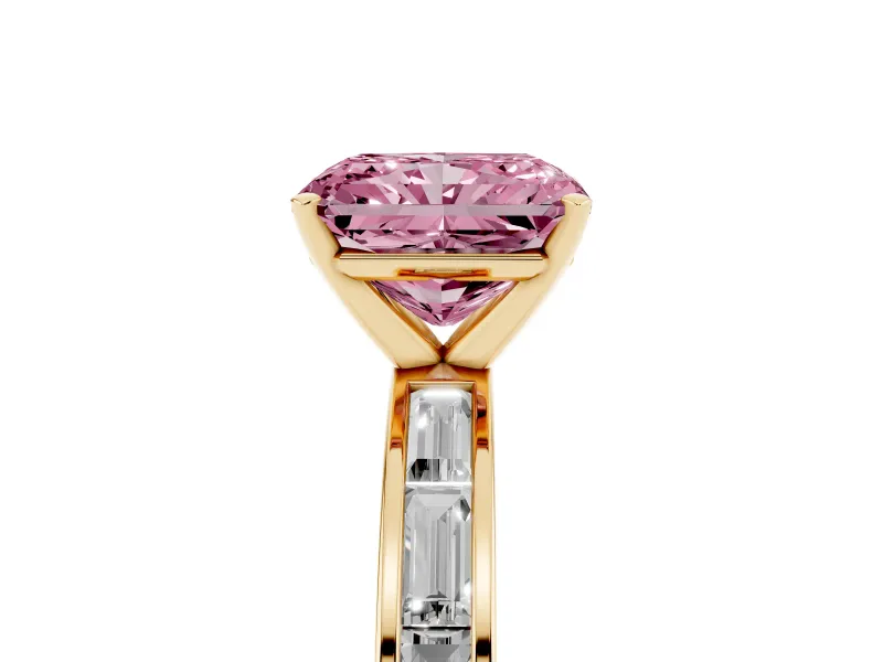 Radiant Cut Channel Set Engagement Ring Setting for a Fancy Pink Lab-Grown Diamond | Yellow Gold