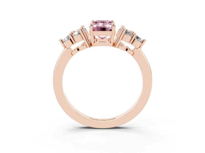 Emerald Cut Cluster Side Stone Engagement Ring Setting for a Fancy Pink Lab-Grown Diamond | Plain Band | Rose Gold