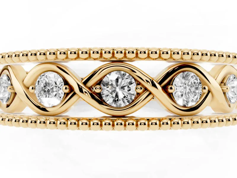 Round Lab-Grown Diamond Vintage Twisted Openwork Wedding Band | Milgrain Edges | Yellow Gold