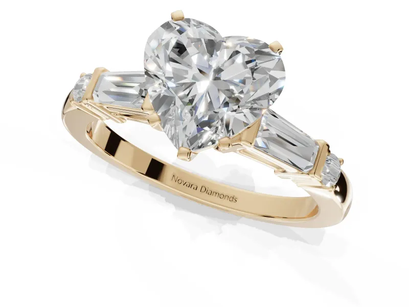 Heart-Shaped Tapered Baguette Engagement Ring Setting | Bar Set Sides | Yellow Gold
