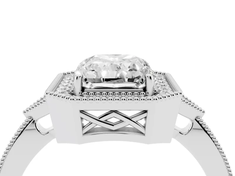 Radiant Cut Vintage Milgrain Halo Engagement Ring Setting | Graduated Pavé Band | Sterling Silver