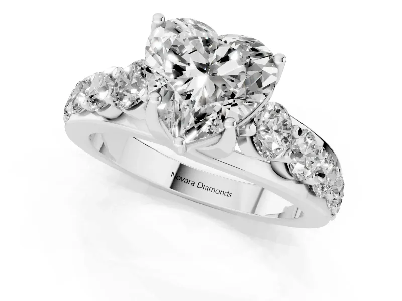 Heart-Shaped Graduated Side Stone Engagement Ring Setting | Shared Prong Rails | Sterling Silver