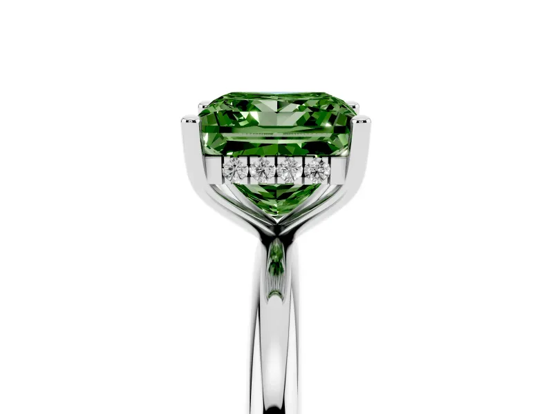 Princess Cut Hidden Halo Engagement Ring Setting for a Fancy Green Lab-Grown Diamond | Plain Band | White Gold