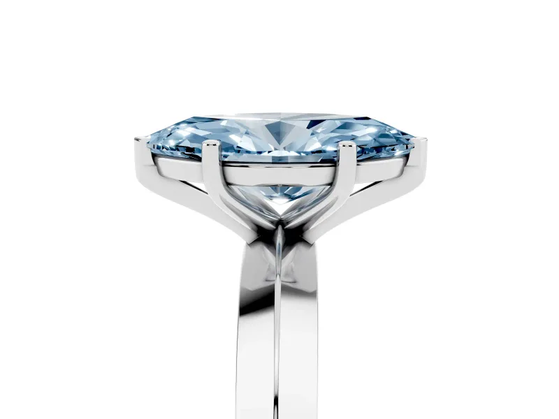 Fancy Blue Marquise Cut Diamond Solitaire Engagement Ring Set in Silver with Flat Band and Prong Setting