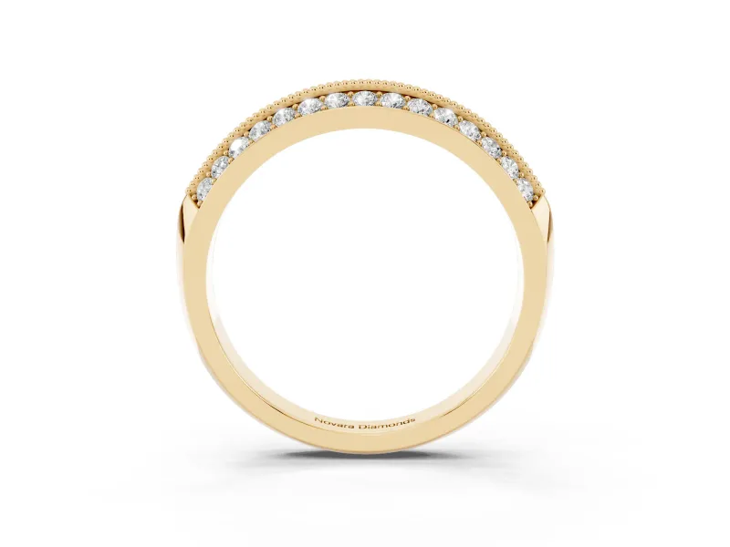 Round Diamond Double Row Pavé Band Set in Yellow gold with Shared Prong Setting