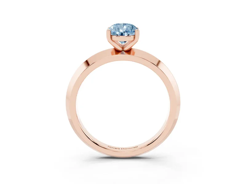 Fancy Blue Pear Cut Diamond Solitaire Engagement Ring Set in Rose gold with Flat Band and Prong Setting