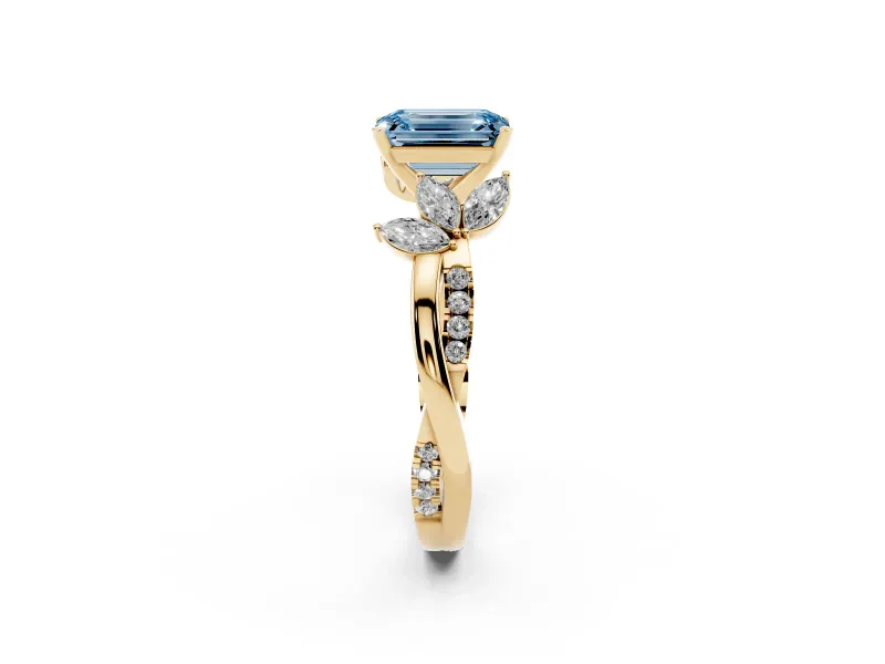 Emerald Cut Floral Vine Engagement Ring Setting for a Fancy Blue Lab-Grown Diamond | Yellow Gold