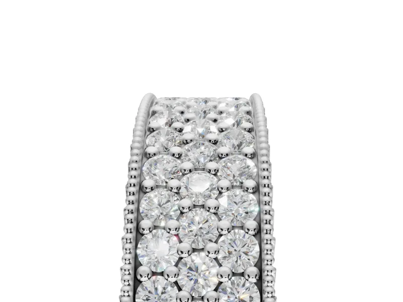 Round Lab-Grown Diamond Wide Pavé Wedding Band | Milgrain Edges | Sterling Silver