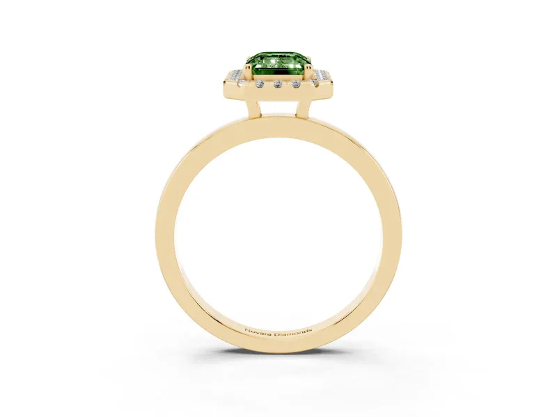 Emerald Cut Thin Halo Engagement Ring Setting for a Fancy Green Lab-Grown Diamond | Plain Polished Band | Yellow Gold