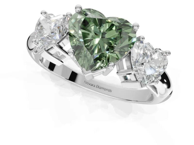 Heart-Shaped Three Stone Engagement Ring Setting for a Fancy Green Lab-Grown Diamond | Plain Band | White Gold