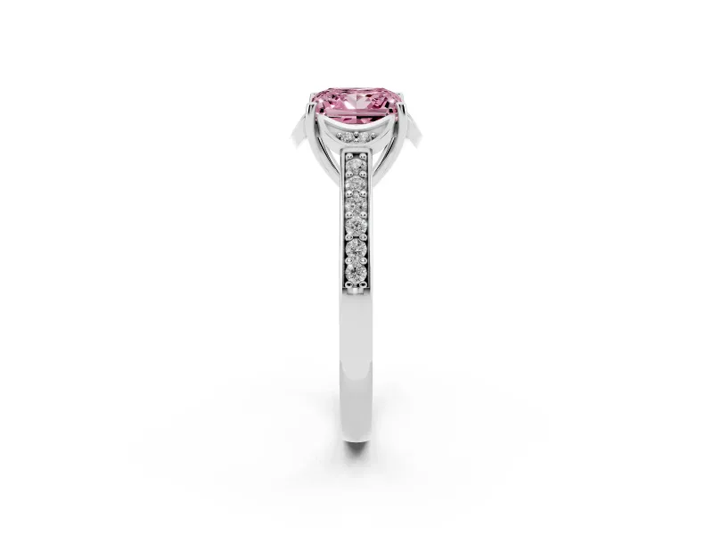 Princess Cut Floral Pavé Engagement Ring Setting for a Fancy Pink Lab-Grown Diamond | Platinum