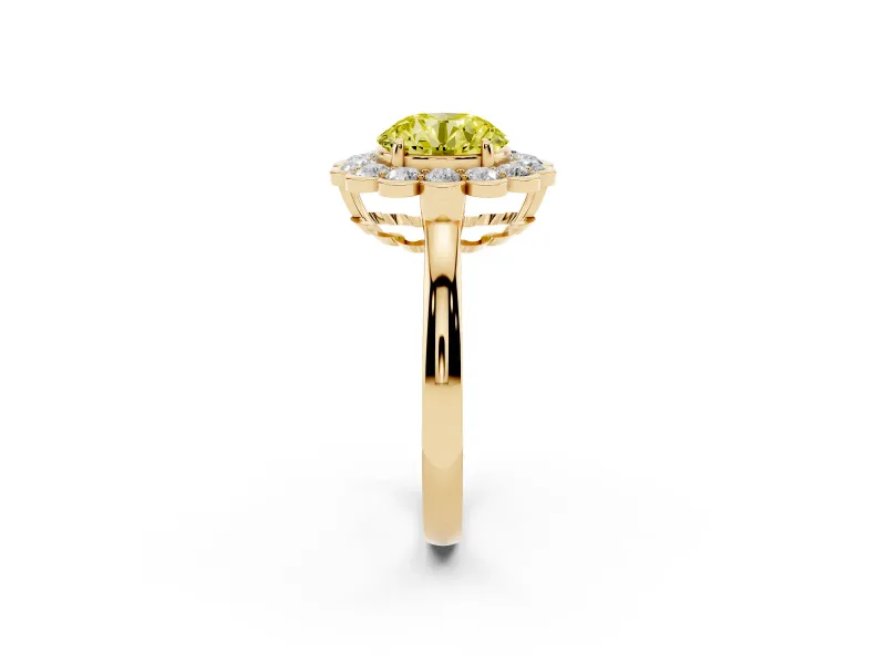 Round Scalloped Cluster Halo Engagement Ring Setting for a Fancy Yellow Lab-Grown Diamond | Plain Band | Yellow Gold