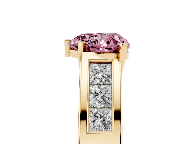 Heart-Shaped Channel-Set Engagement Ring Setting for a Fancy Pink Lab-Grown Diamond | Yellow Gold