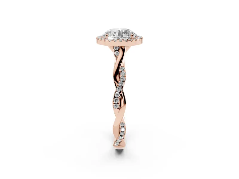 Round Halo Engagement Ring Setting | Pavé Twist Band | Rose Gold