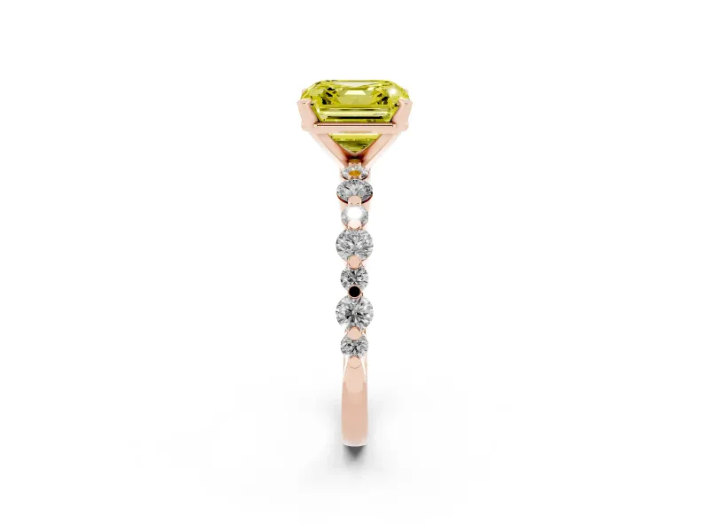 Asscher Cut Pavé Solitaire Engagement Ring Setting for a Fancy Yellow Lab-Grown Diamond | Rose Gold