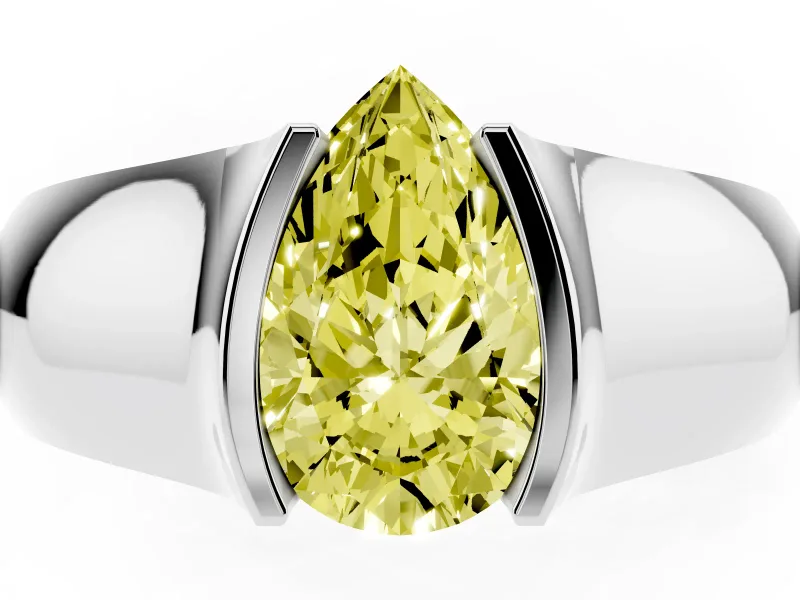 Pear-Shaped Half Bezel Engagement Ring Setting for a Fancy Yellow Lab-Grown Diamond | Wide Band | Sterling Silver