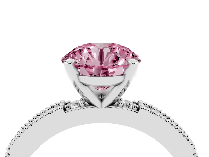 Round Vintage Pavé Engagement Ring Setting for a Fancy Pink Lab-Grown Diamond | Platinum