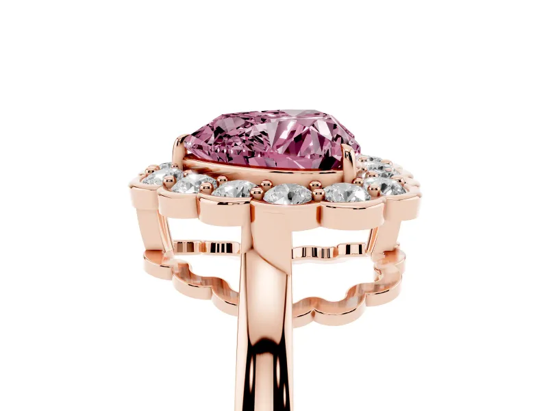 Heart-Shaped Scalloped Cluster Halo Engagement Ring Setting for a Fancy Pink Lab-Grown Diamond | Plain Band | Rose Gold