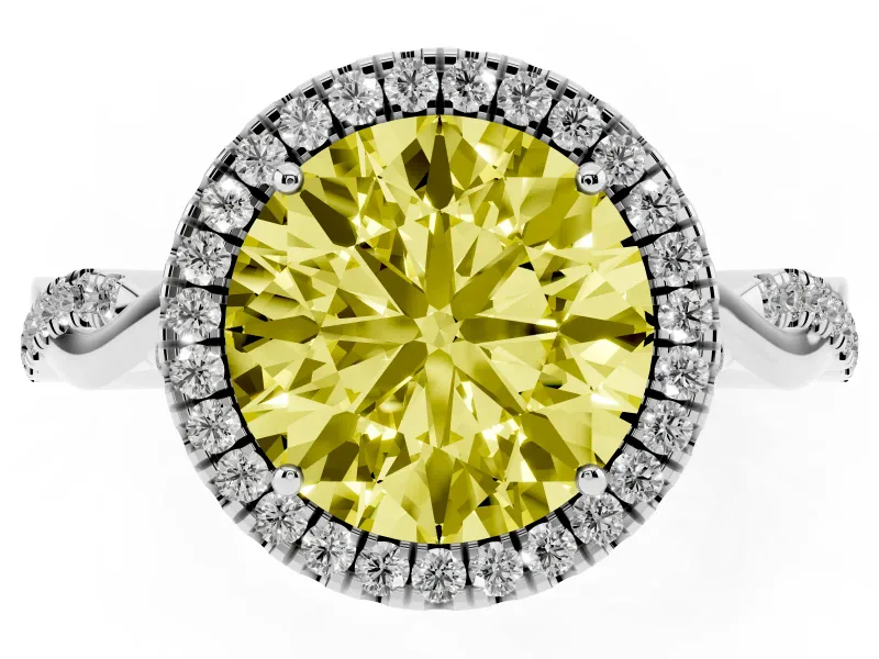Round Halo Engagement Ring Setting for a Fancy Yellow Lab-Grown Diamond | Pavé Twist Band | Platinum